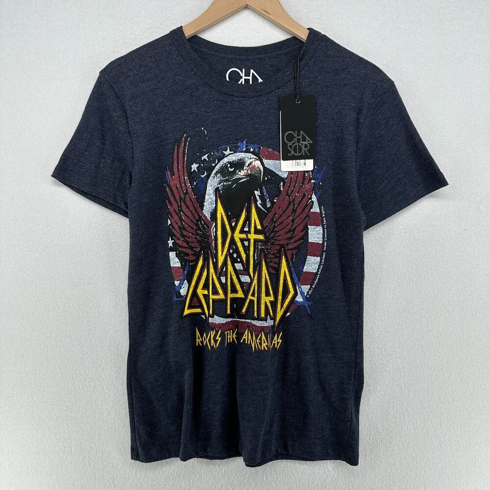 DEF LEPPARD Shirt Mens S CHASER Rock The Americas Eagle Short Sleeve Blue NEW